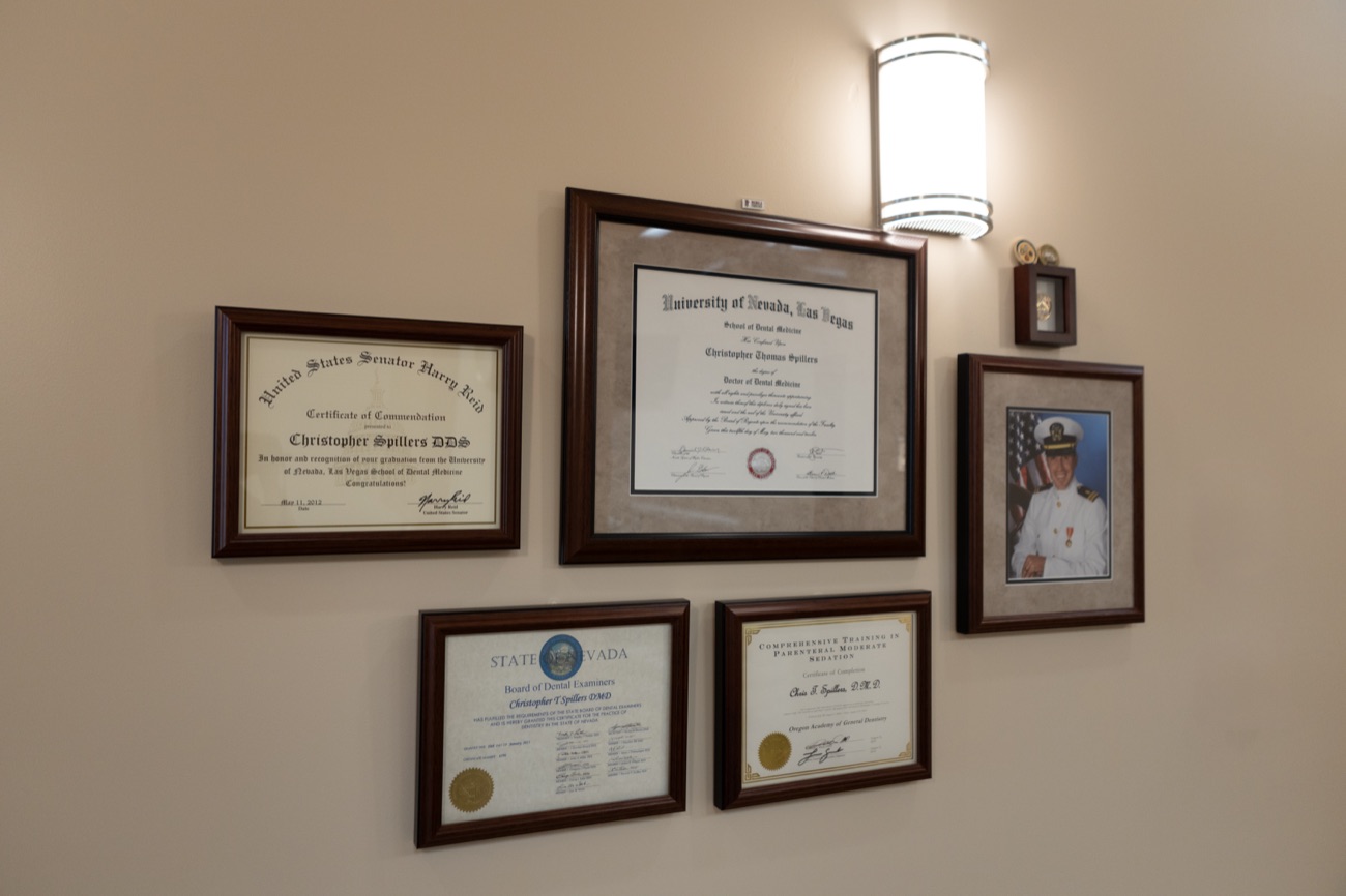 Dr. Spillers' dental and U.S. Navy credentials
